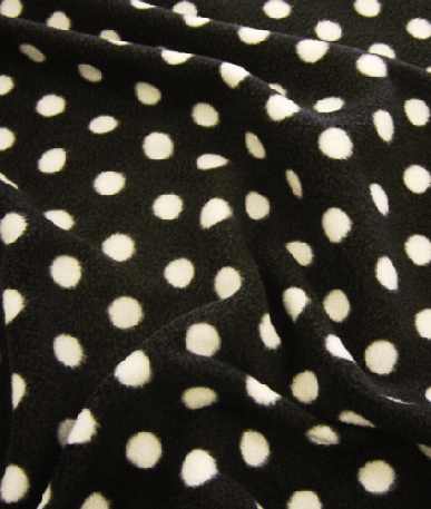 Polka Dot Printed Fleece - Black - White Spots