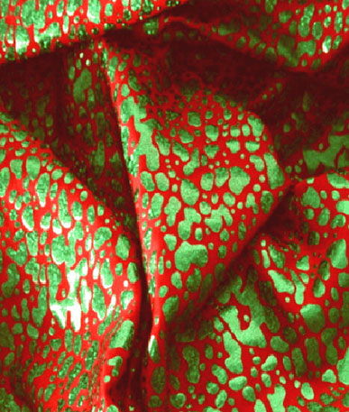 Holographic Splatter/Cheetah Lycra Fabric | Red/Emerald