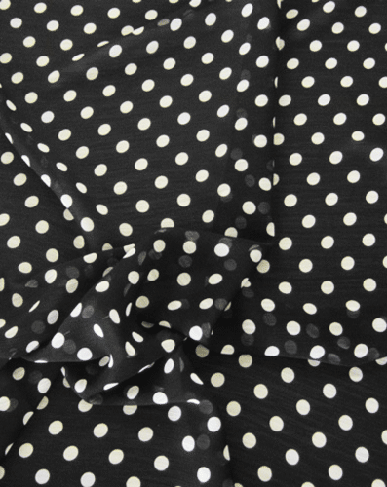 Chiffon Fabric Printed  | Black with White Spots