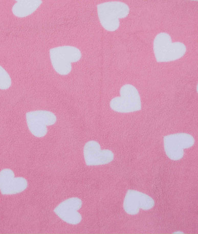 Hearts Printed Fleece - Pink Ground White Heart