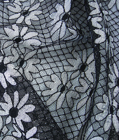 Black and White Trellis Flower Lace - Black